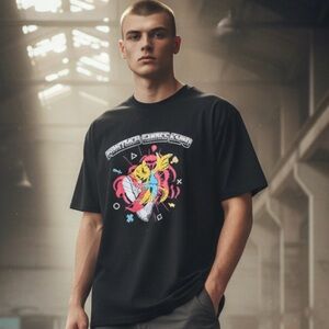 Panther Game Expo Retro Style Panther Mascot Gaming Graphic Navy Tee Size XL